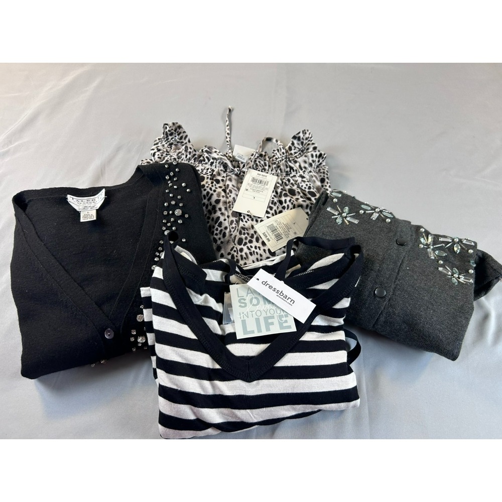 Lot 4 Talbots A New Day Dressbarn INC‎ Womens Top Large Embellished Striped Chic